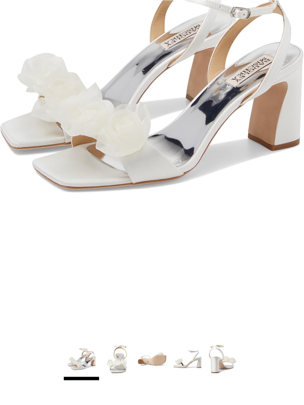 Badgley Mischka Ivory Floral Satin Block Heel Sandals